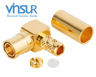 11612015 -- RF CONNECTOR - 50OHMS, SMB MALE, RIGHT ANGLE, CRIMP TYPE, RG58, RG142, LMR195 CABLE